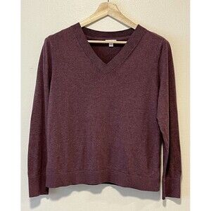 J Jill V Neck Cotton Blend Sweater Size Medium Heathered Plum Business Casual
